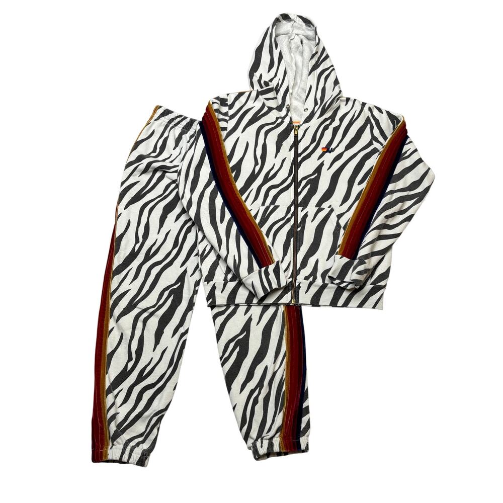 Aviator Nation Classic Zebra Velvet Stripe Hoodie Sweatpants Set Youth 14
